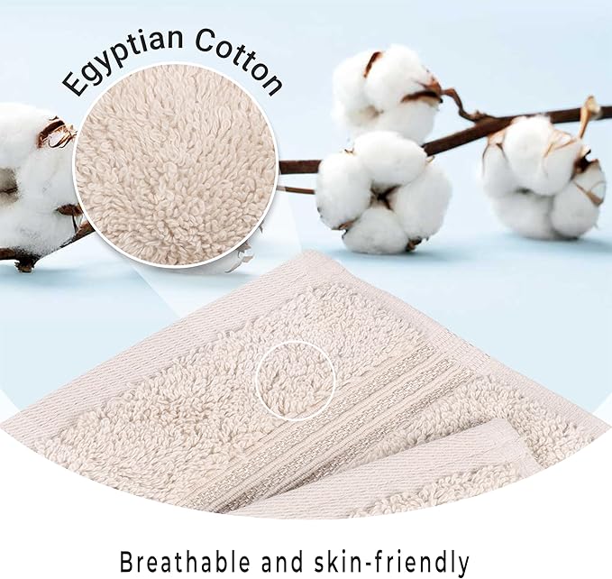 Superior Egyptian Cotton Face Towel/Washcloth Set, Small Towels for Home Bathroom, Master, Guest Bath, Decor Essentials, Quick Dry, Absorbent, Spa, Hotel, Resort, Adult, Kids, Set of 10, Stone