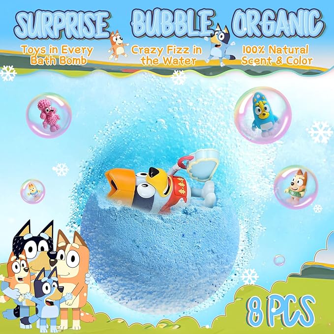 Bath Bombs for Kids: Blue Heeler Puppy Bath Bombs with Surprise Inside, Easter Bath Rich in Natural Essential Oils, Kids BathBombs Gift Set for Dry Skin Moisturize, Gifts for Toddlers (8 Pcs)