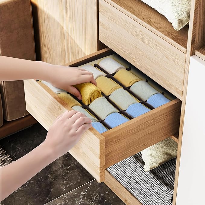 Joyoldelf Sock Drawer Organizer Divider Underwear Organizer 16-cell Fabric Dresser Drawer Organizers Storage Boxes for Socks Lingerie, Handkerchiefs, Ties (Beige)