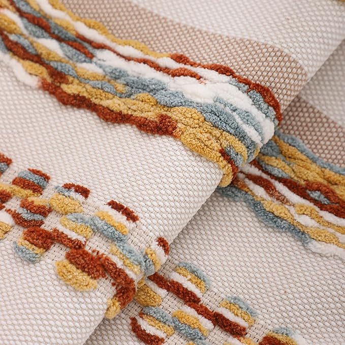 Tosleo Boho Throw Pillow Covers 18x18 Set of 2 Striped Decorative Pillow Cases Accent Chenille Pillowcases Farmhouse Cushion Case Bohemian Nuetral Textured Pillow Cover,Orange