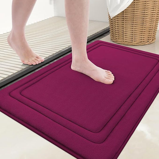 Grandaily Memory Foam Bath Mat Rug 36x24, Ultra Soft, Non-Slip and Absorbent Bathroom Rugs, Machine Wash Dry, Comfortable Bath Carpet for Bathroom Floor, Tub and Shower, Burgundy