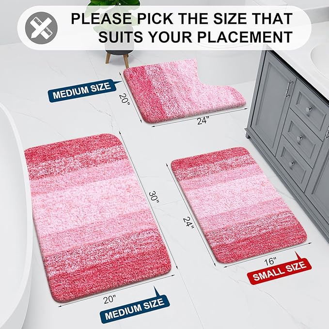 Arotive Microfiber Bathroom Rugs, Shaggy Soft and Absorbent Bath Rug, Non-Slip, Thick Plush Machine Washable Dry Bath Mats for Bathroom, Tub and Shower, 47x20, Pink