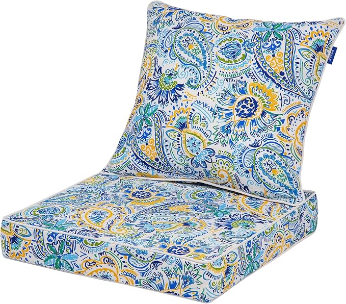 Deep Seat Cushions, Outdoor Cushions, Patio Furniture Cushions, Deep Seat & Back Cushion Patio Cushions with Rmoveable Cover for Backyard Couch Sofa Fade Resistant (24x24x4 in, Blue Phoenix)