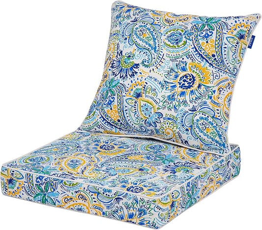 Deep Seat Cushions, Outdoor Cushions, Patio Furniture Cushions, Deep Seat & Back Cushion Patio Cushions with Rmoveable Cover for Backyard Couch Sofa Fade Resistant (24x24x4 in, Blue Phoenix)