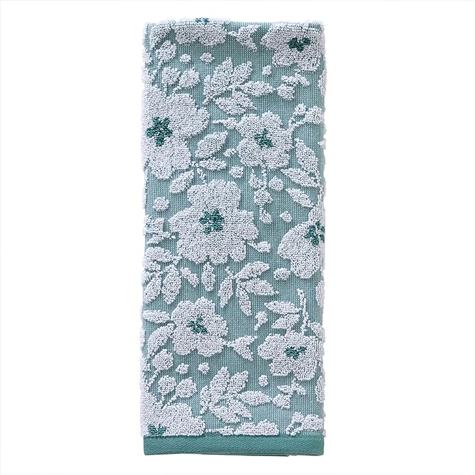 SKL Home Floral Jacquard Hand Towel Set, Moss Green, 2 Count
