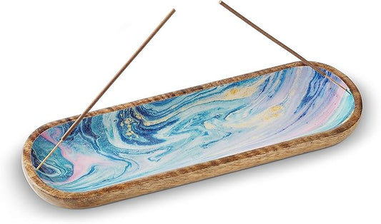 Folkulture Incense Holder or Incense Burner, Incense Holder for Sticks, Ash Catcher or Insence-Stick Holder or Insence Tray for Table Decor, 12-inch Long and 4-inch Wide, Mango Wood, Galaxy