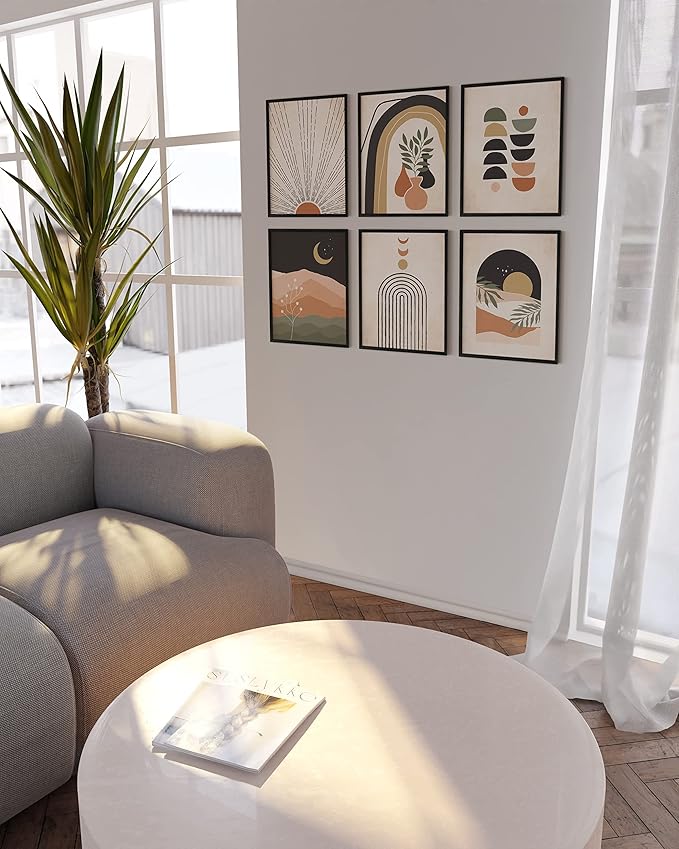 HAUS AND HUES Boho Prints Neutral Wall Art - Set of 6 Boho Mid Century Modern Wall Art, Aesthetic Prints for Wall Decor and Mid-Century Modern Artwork, 8x10 UNFRAMED