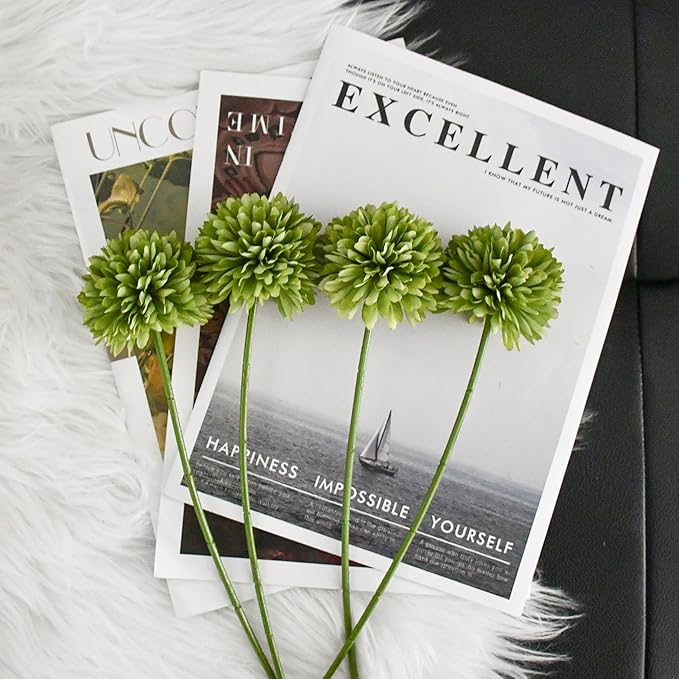 Mandy's Green Artificial Ball Chrysanthemum 12 Stems Faux Flowers with Bendable Stems for DIY Wedding Centerpiece Fall Decor Home Arrangements