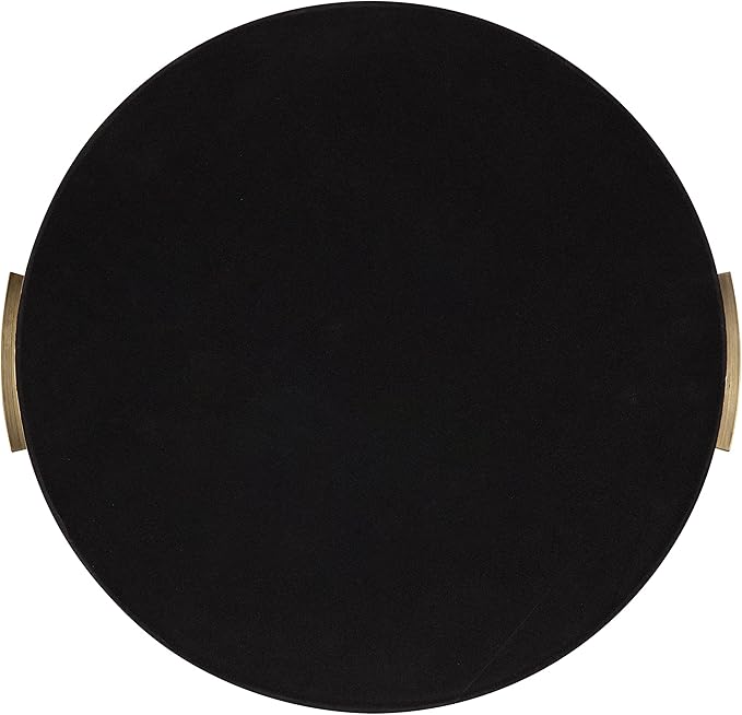 Kate and Laurel Samana Modern Glam Round Metal Tray, 17 Inch Diameter, Antique Brass, Circular Polished Decorative Tray with Hammered Surface and Minimalist Handles