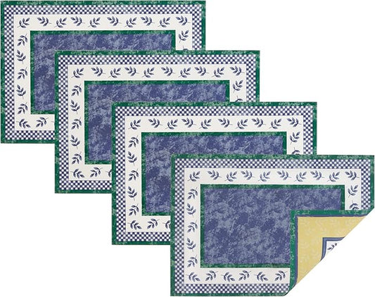 Villeroy and Boch Switch 3 Reversible Cotton Bordered Placemats, 14 Inches by 20 Inches, Set of 4