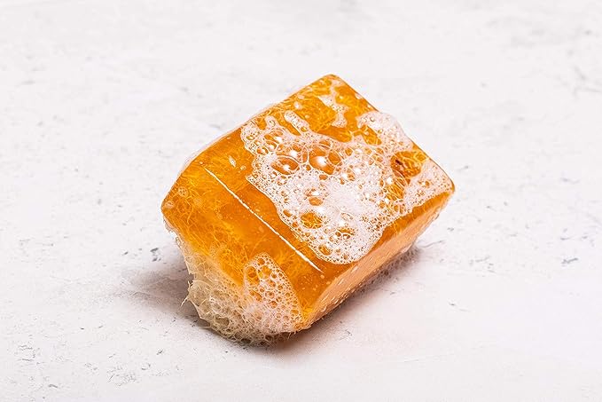 SABUN CO. Lemon Soap - Lemon Oil Loofah Soap - Natural, Handmade, Moisturizing, Exfoliating Luffa Soap | Face & Body Scrub Bar | for Dark Spots, Fine Lines, Athlete’s Foot [4.4 oz - 125 gr]