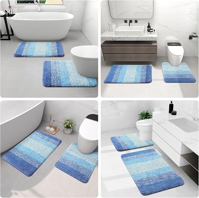 Arotive Microfiber Bathroom Rugs, Shaggy Soft and Absorbent Bath Rug, Non-Slip, Thick Plush Machine Washable Dry Bath Mats for Bathroom, Tub and Shower, 30x20, Light Royal Blue