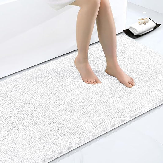 Smiry Luxury Chenille Bathroom Rugs 71x47, Extra Soft and Absorbent Shaggy Bath Mat, Machine Washable, Non-Slip Plush Carpet Runner for Tub, Shower, and Floor, Home Decor Accessories, White