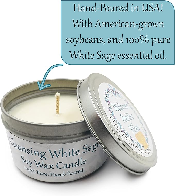 White Sage Candle for Home Cleansing - 6oz of Natural Soy Wax and Sage Essential Oil - Strong Scented Candle, Non Toxic - Aromatherapy, Manifestation, Relaxation Gifts - Alternative Imagination