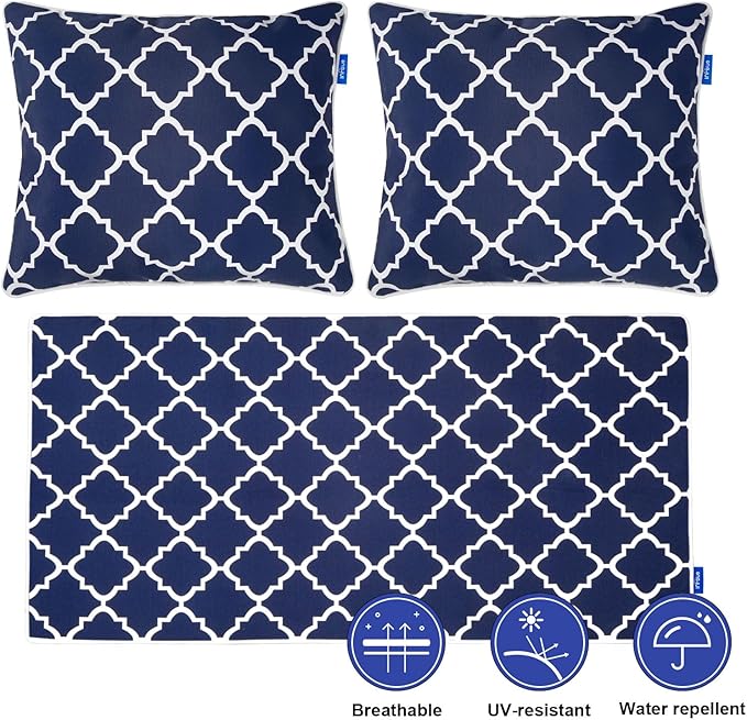 Outdoor Loveseat Cushion Set 46'' x 26'', Outdoor Deep Seat Cushions for Patio Furniture, Water Repellent Outdoor Seat Cushion and Couch Back Cushions for Bench, and Swing (Blue Plaid)