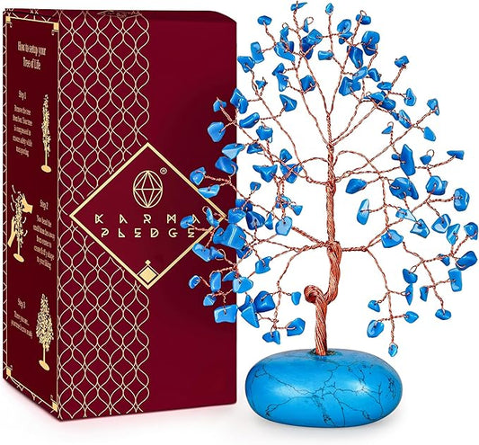 Crystal Tree of Life Home and Office Feng Shui Decor, Turquoise Healing Crystal Handmade Bonsai Tree for Positive Energy, Good Luck, Money, Christmas Decor, Birthday Gifts for Women, Mom