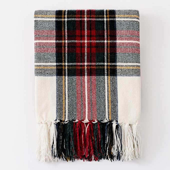 EVERGRACE Stewart Christmas Plaid Chenille Throw Blanket for Couch, Super Soft Cozy Tartan Checkered Throw Blanket with Tassels, Lightweight Plush Chenille Knit Throw for Christmas Decor, 60”x80”