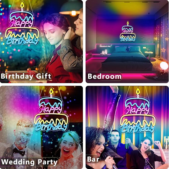 Happy Birthday Neon Sign Led Neon Lights Pink Neon Sign for Bedroom Led Sign USB Powered Neon Signs for Wall Decor Dimmable for Christmas Thanksgiving Birthday Party Girls Gifts