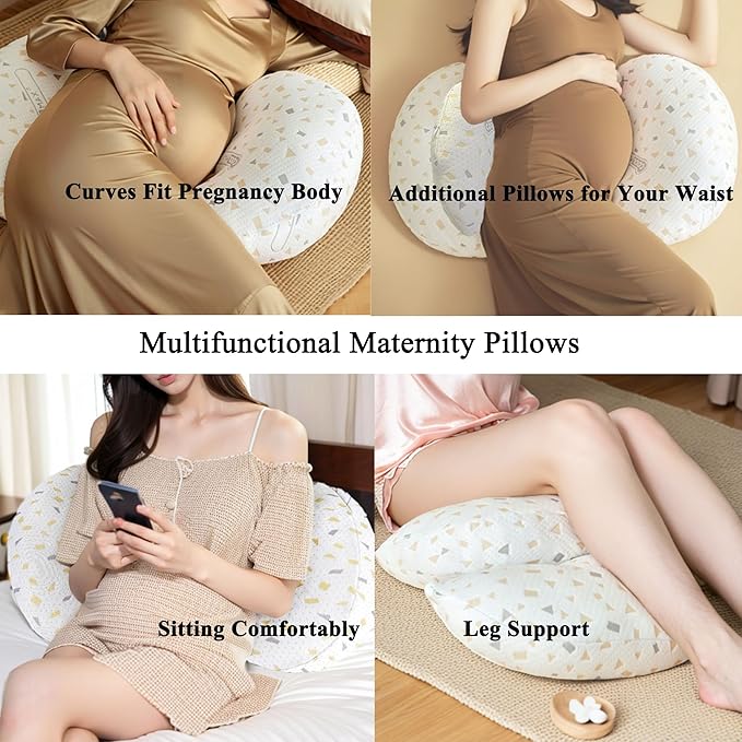 Pregnancy Pillows for Sleeping, Portable Maternity Pillows for Side Sleeper, Support for The Back, Belly and Legs, Adjustable and Detachable with Pillow Covers, Grey