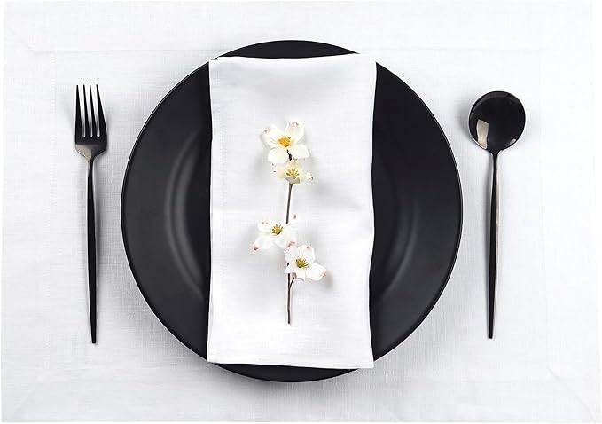 D'Moksha Homes Linen White Placemats Set of 4-100% Pure Linen Placemats 14 x 19 Inch for Summer - Handcrafted and Machine Washable
