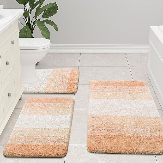 Arotive Microfiber Bathroom Rugs, Shaggy Soft and Absorbent Bath Rug, Non-Slip, Thick Plush Machine Washable Dry Bath Mats for Bathroom, Tub and Shower, 59x24, Peach