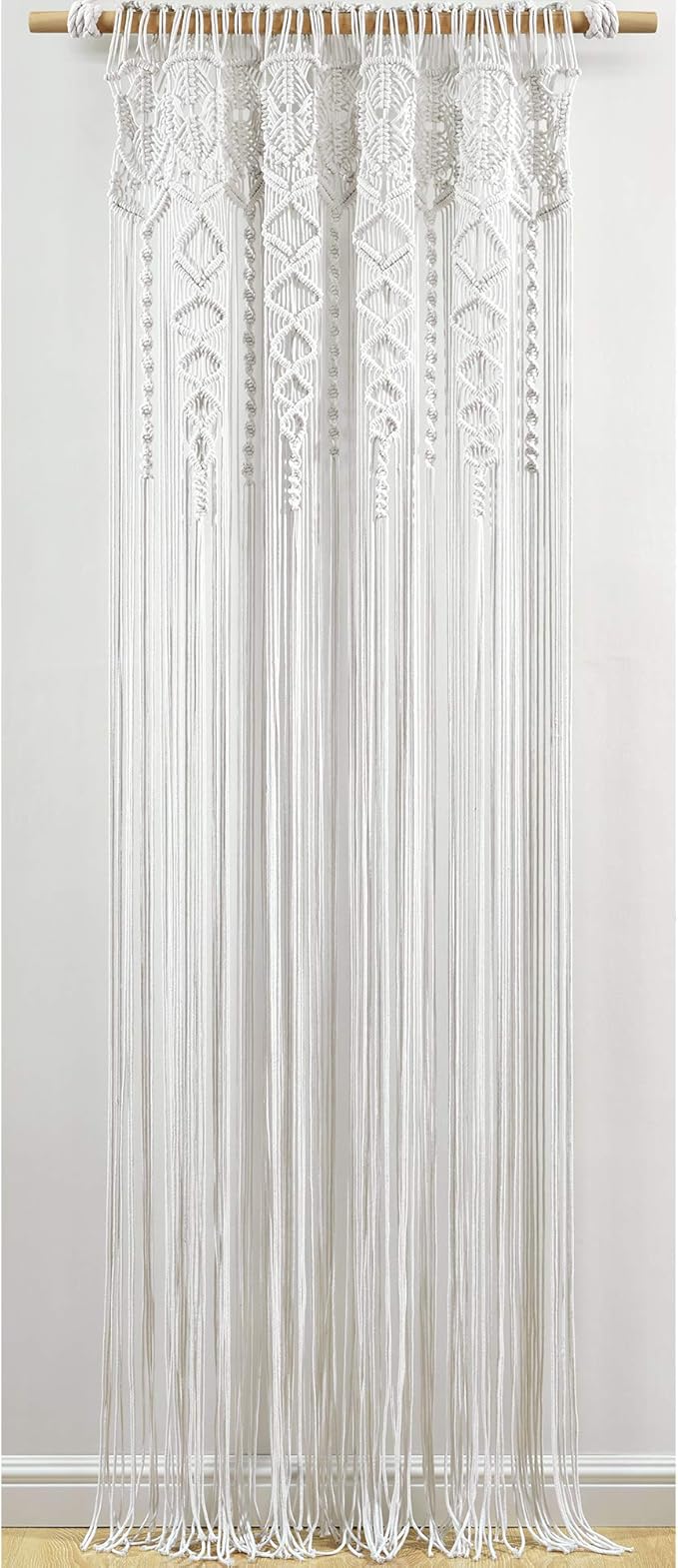 Lush Decor Boho Macrame Textured Cotton Window Curtain Panel, 40" W x 84" L, White - Room Divider or Wedding Decor - Boho, Macrame