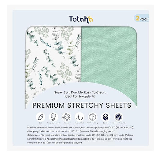TotAha Botanical Crib Sheets Netural for Girls Boys, Premium Soft Boho Crib Mattress Fitted Sheet, Ultra Breathable Baby Sheets, Super Stretchy Baby Bed Sheets 28x52x9 Extra Deep Pocket