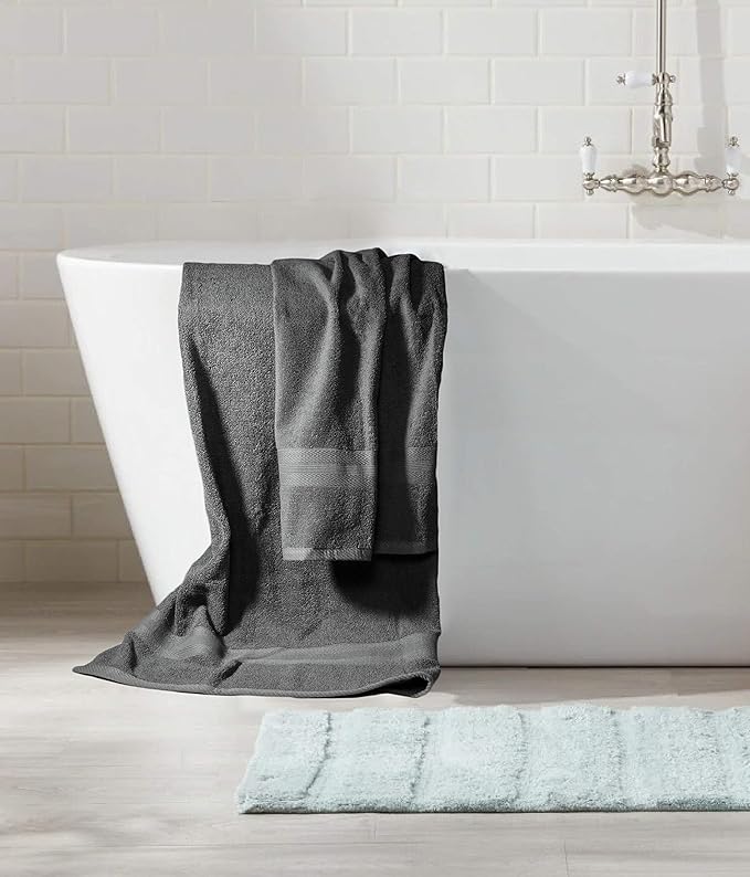 BOUTIQUO 8 Piece Towel Set 100% Ring Spun Cotton, 2 Bath Towels 27x54, 2 Hand Towels 16x28 and 4 Washcloths 13x13 - Ultra Soft Highly Absorbent Machine Washable Hotel Spa Quality - Charcoal Grey