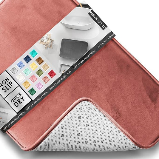 Clara Clark Bathroom Rugs, Velvet Memory Foam Bath Mat, Non-Slip, Machine Washable Bath Rugs - Dries Quickly, Ultra Soft Plush Bath Mats for Bathroom, 20 x 32, Misty Rose