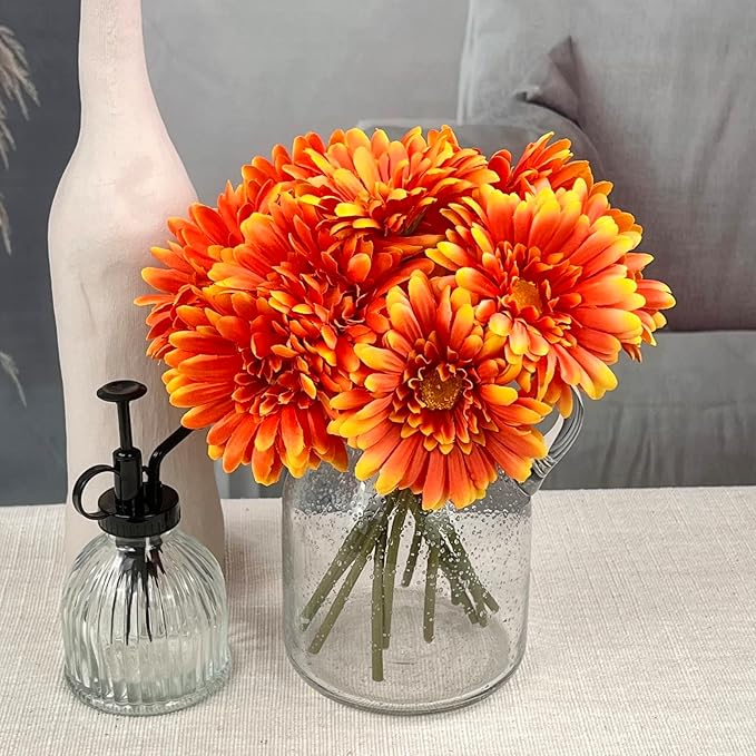 TOPIA Artificial African Daisies Flowers African Daisy Silk Flowers Artificial Gerbera Daisies Faux Daisies Pack of 20 (Orange)