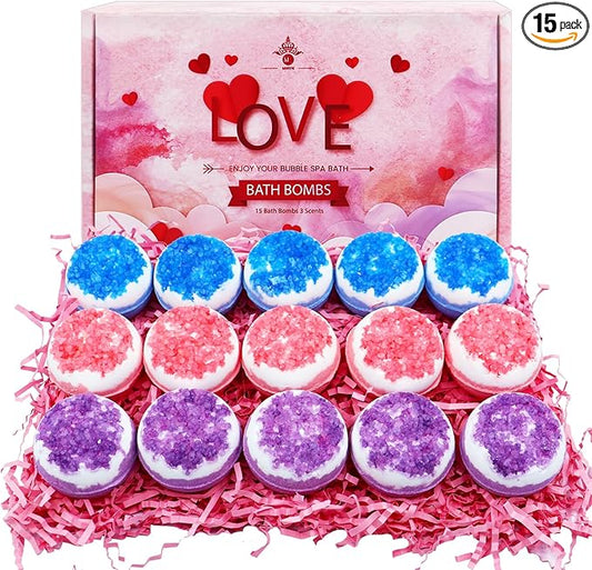 Birthday Gifts for Child 4-12 Years Old, 15-Pack Bath Bombs Gift, Handmade Natural Bathbombs with Dead Sea Salt Essential Oils, Spa Relaxation Birthday Gifts