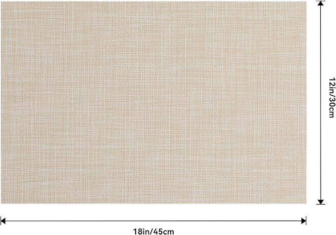 Leetaltree Beige Placemats Set of 16 - Heat Resistant Non-Slip Place mats for Dining Table, Washable Durable PVC Vinyl Woven Table Mats（Beige, 16）
