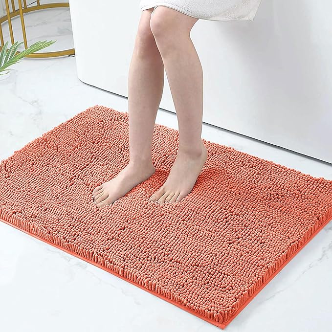 Smiry Luxury Chenille Bathroom Rugs 36x24, Extra Soft and Absorbent Shaggy Bath Mat, Machine Washable, Non-Slip Plush Carpet Runner for Tub, Shower, and Floor, Home Decor Accessories, Coral
