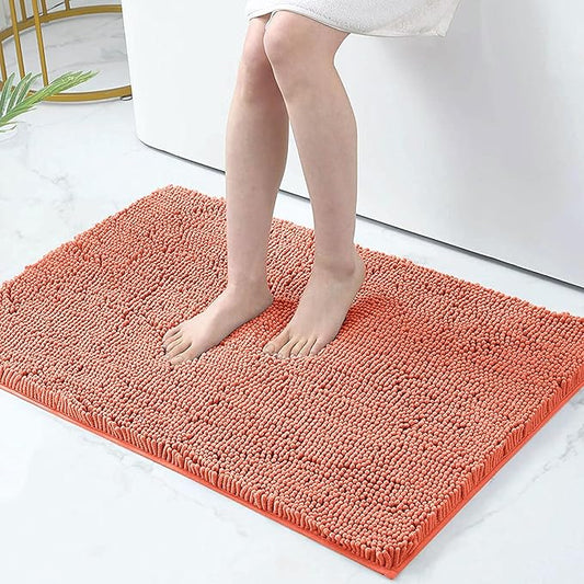 Smiry Luxury Chenille Bathroom Rugs 36x24, Extra Soft and Absorbent Shaggy Bath Mat, Machine Washable, Non-Slip Plush Carpet Runner for Tub, Shower, and Floor, Home Decor Accessories, Coral
