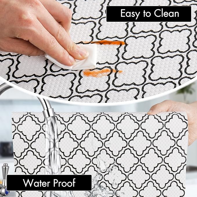 Cooyes Shelf Liner – Non-Slip Shelf Liners for Kitchen Cabinets – Waterproof Shelf Paper with Modern Pattern – Durable EVA Cabinet Liners