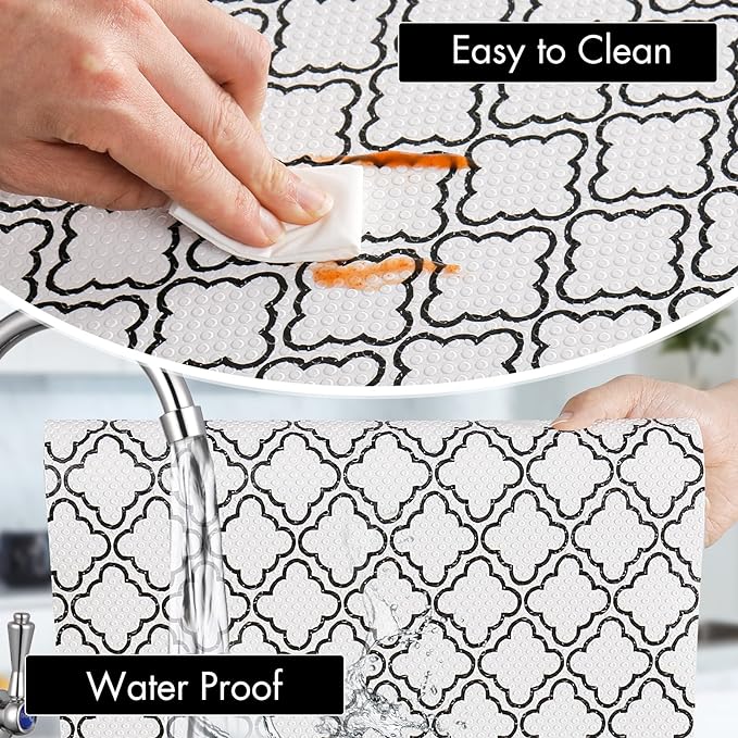 Cooyes Shelf Liner – Non-Slip Shelf Liners for Kitchen Cabinets – Waterproof Shelf Paper with Modern Pattern – Durable EVA Cabinet Liners