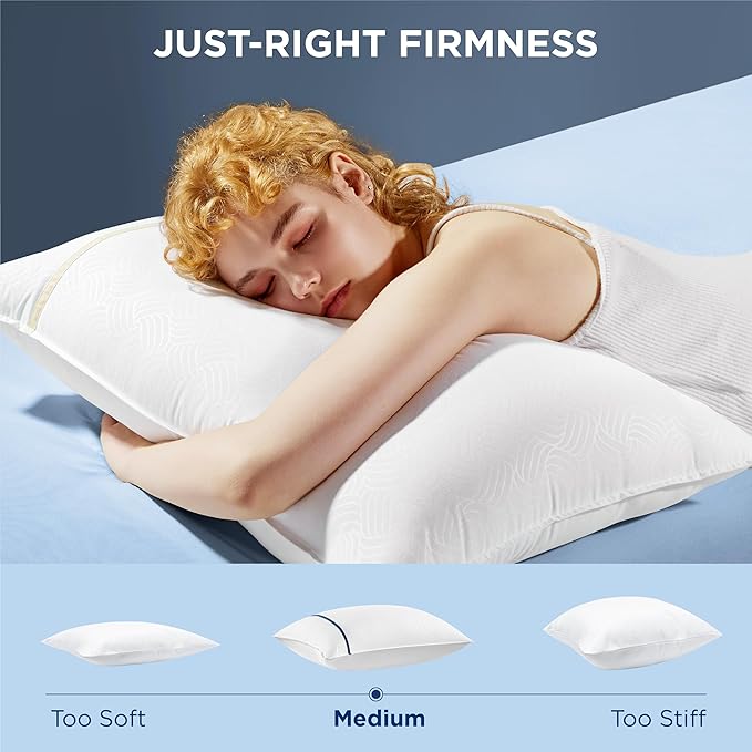 Bedsure Hotel Pillows - Luxury Bed Pillows for Sleeping with Decoration Strip Breathable Cover Soft & Supportive Pillows for Side, Back or Stomach Sleepers (4, Light Khaki, Queen)