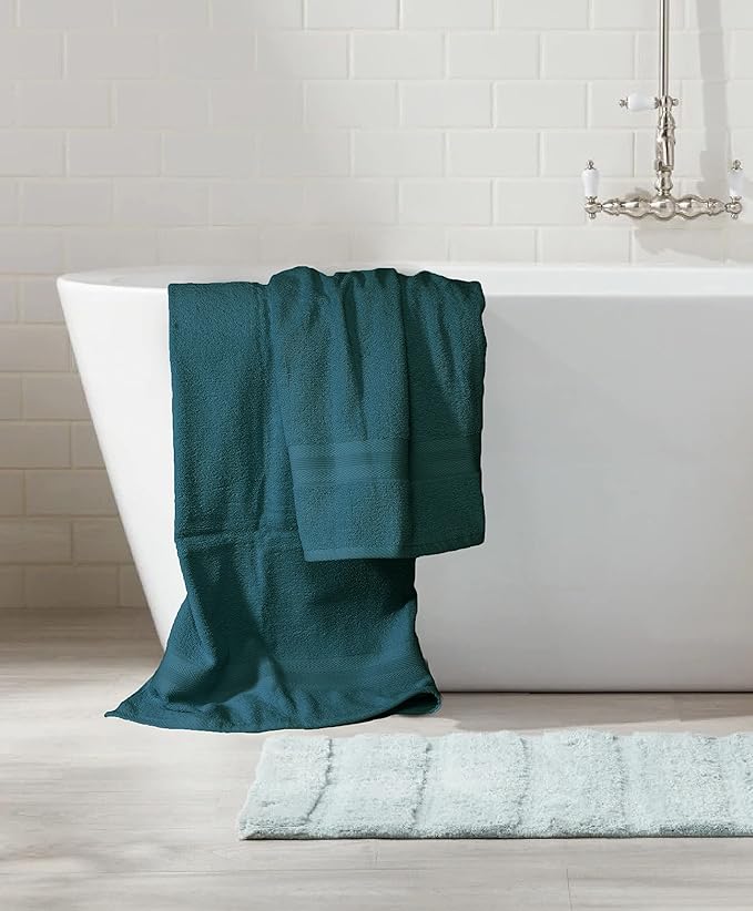 BOUTIQUO 8 Piece Towel Set 100% Ring Spun Cotton, 2 Bath Towels 27X54, 2 Hand Towels 16X28 and 4 Washcloths 13X13 - Ultra Soft Highly Absorbent Machine Washable Hotel Spa Quality - Teal