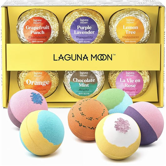 Bath Bombs Gift Set - 6pc XXL Handmade Fizzy Shower Bombs with Essential Oils + Coconut Oil to Moisturize Dry Skin - Relaxing Spa Day for Women, Men, & Kids - Birthday, Anniversary, Bridal