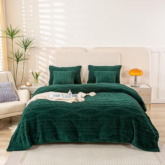 YUSOKI Sherpa Queen Size Blanket(Without Pillows)-3D Stylish Design Cozy Plush Fluffy Blankets for Teen Girls Women Couch Bed Sofa Chair Gift(Forest Green,90"x90")