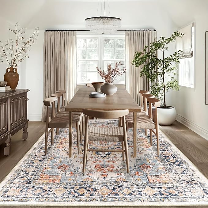 Area Rugs for Living Room - 9x12 Area Rugs, Machine Washable Rugs 9x12, Non-Slip, Stain Resistant Soft Boho Vintage Large Carpet Low Pile Thin Rugs for Living Room Bedroom