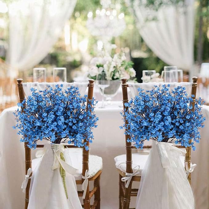 AILANDA 12 Bundles Baby Breath Flowers Artificial Bulk Fake Gypsophila Bouquets Sky Blue Real Touch Silk Floral Arrangements for Table Centerpieces Wedding Home Farmhouse Party DIY Autumn Decor