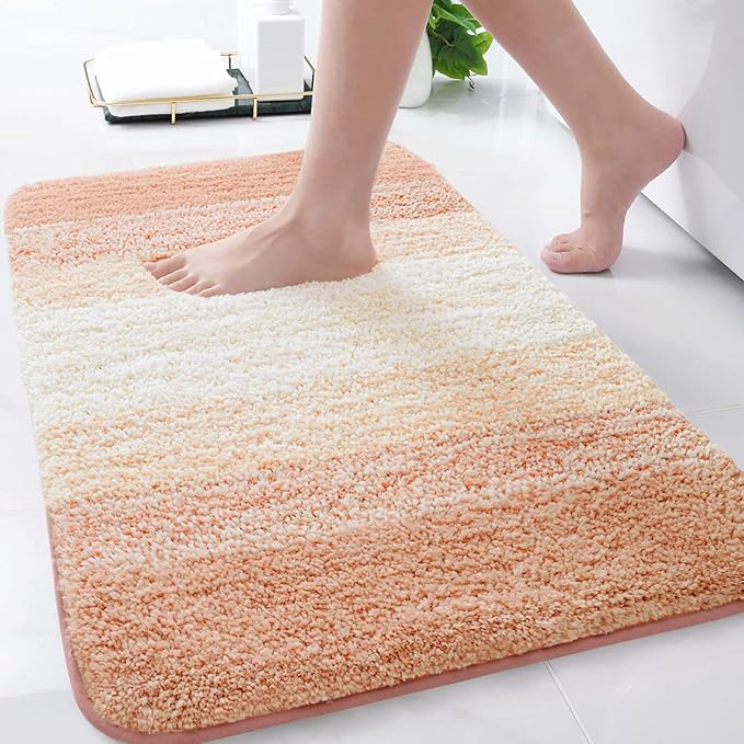 Arotive Microfiber Bathroom Rugs, Shaggy Soft and Absorbent Bath Rug, Non-Slip, Thick Plush Machine Washable Dry Bath Mats for Bathroom, Tub and Shower, 30x20, Peach