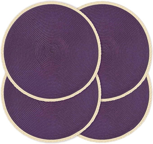 Noctiflorous Round Braided Placemats Set of 4 Table Mats 15 Inches Washable Heat Resistant for Dining Table Non-Slip Indoor Outdoor Place Mats for Easter(01 Lavender Purple 4)