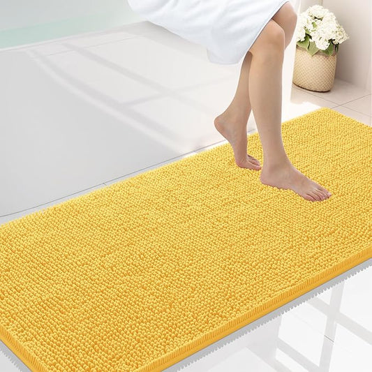 Smiry Luxury Chenille Bathroom Rugs 59x24, Extra Soft and Absorbent Shaggy Bath Mat, Machine Washable, Non-Slip Plush Carpet Runner for Tub, Shower, and Floor, Home Decor Accessories, Yellow