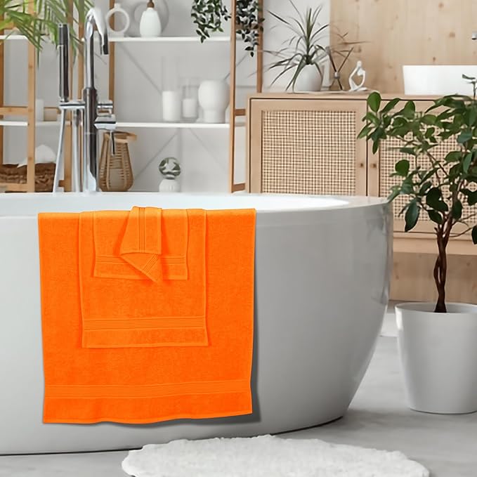 Belizzi Home Ultra Soft 6 Pack Cotton Towel Set, Contains 2 Bath Towels 28x55 inch, 2 Hand Towels 16x24 inch & 2 Wash Coths 12x12 inch, Ideal for Everyday use, Compact & Lightweight - Orange