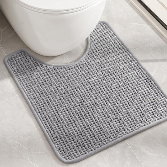Color&Geometry Standard-Sized Toilet Rugs U Shaped- Absorbent, Stain Resistant, Non Slip, Quick Dry, Machine Washable- 20"x24" Grey Toilet Mat Chenille Contour Bath Rugs for Toilet Base