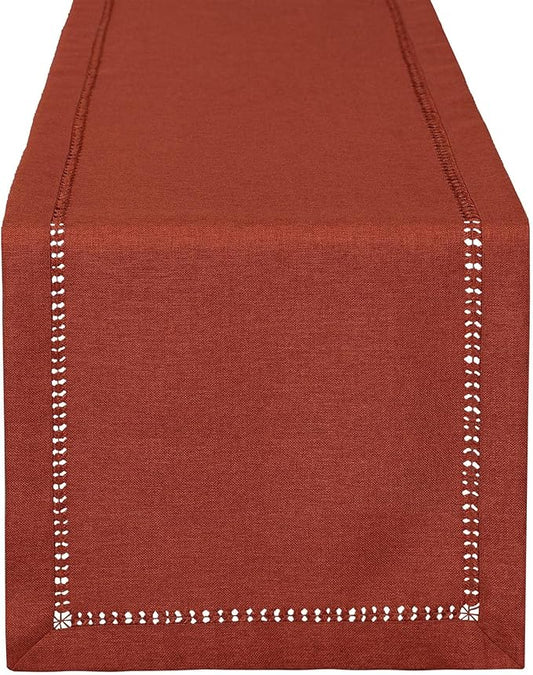 Grelucgo Handcrafted Solid Cinnamon Color Dining Table Runner for Fall or Autumn, Double-Hemstitched (Cinnamon, 14 x 48)