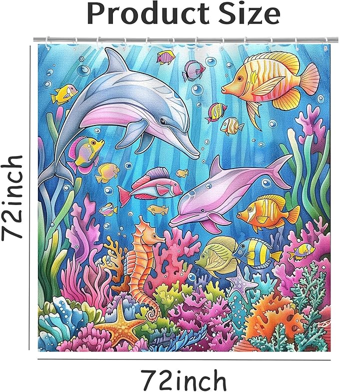Fish Shower Curtain for Bathroom Colorful Fish Shower Curtains Home Bathroom Bathtubs Ocean Underwater World Fish Decor Polyester Shower Curtain Waterproof Washable Durable 12 Hooks 72"x72"
