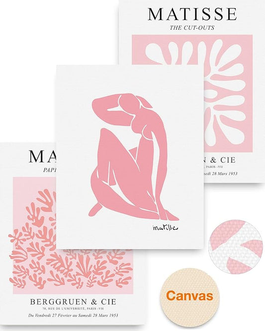 HesenDot Matisse Art wall Décor Set of 3,Unframed Blush & Salmon Pink wall art,Truly Quality Canvas Prints for 12x16in,Art poster decoration for kitchen, bathroom,living room,bedroom